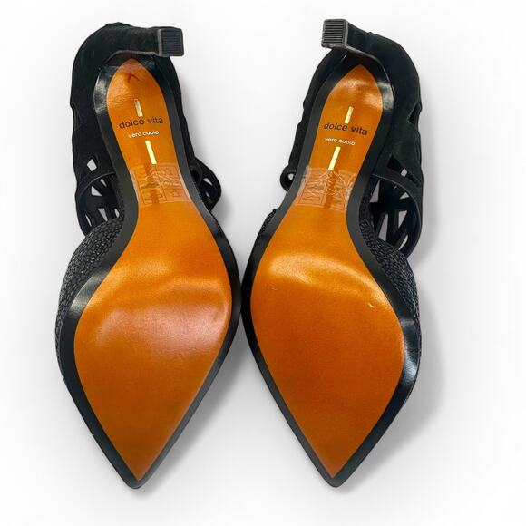 Dolce Vita Women's Kayden Pumps Size 6.5 Black Nubuck Leather Cutout Heels - Picture 8 of 12